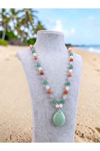 CRAZY TAKI TASARIM 6 mm Genuine Avanturine-Pink Quartz-Lavender Amethyst-Agate Natural Stone 60-70 cm Long Women's Necklace
