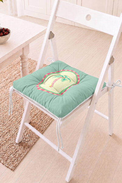 Home Palmiye Figürlü Mint Yeşili Pofidik Sandalye Minderi - Tropikal Bahçe Sa...