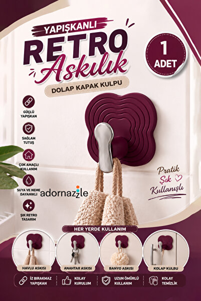KCA HOME Yapışkanlı Retro Askılık, Retro Tasarım Askılık, Dolap Kapak Kulpu, ...