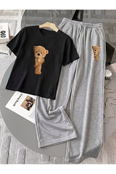 macklin Unisex Women's Men's Half Bear Printed Oversized Tshirt and Baggy Swe...