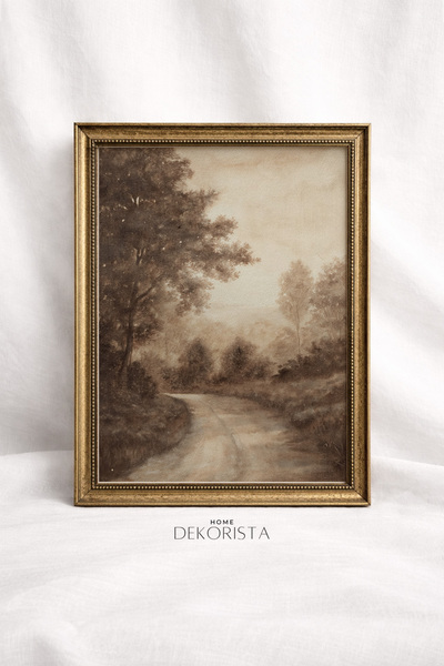 HOME DEKORİSTA Πίνακας τοπίου με vintage πλαίσιο ΧΩΡΙΣ ΓΥΑΛΙ, καφέ πίνακας το...
