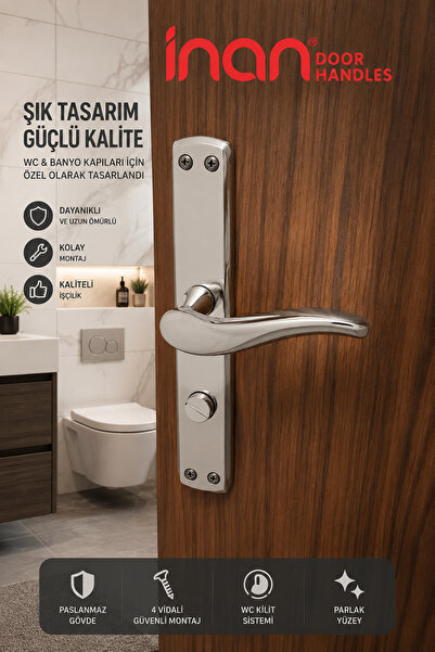 İnan Door Handles WC & Banyo Kapı Kolu – Aynalı, WC Kilitli, Paslanmaz, Monta...