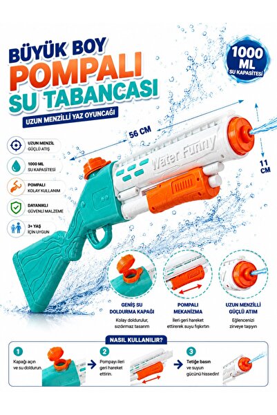 a v d a Pompalı Tüfek Büyük Boy Pompalı Su Tabancası 1000 ML Depolu 56 CM Uzu...