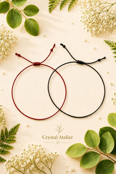 Crystal Atelier 2’li Bordo Siyah İp Bileklik Ayarlanabilir Unisex Çift Bileklik