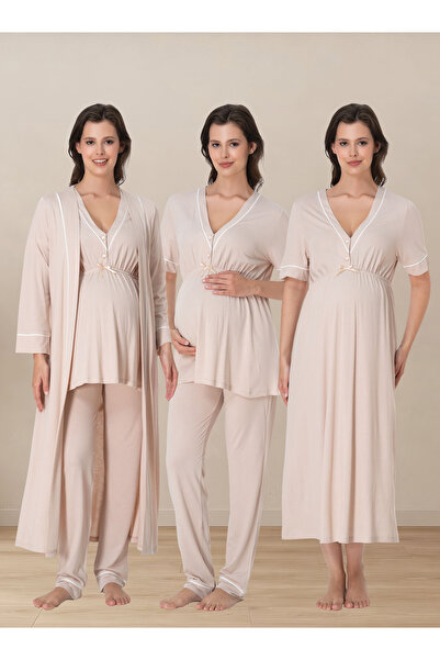 ByLohusa Pregnancy and Postpartum Period Cotton Set 4 Pieces Effortt - Beige