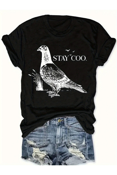 2mcup Women's T-shirt a Dove and "Stay Coo" Bird Pattern Print| Casual Short-...