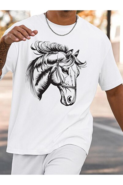 BASEPULSE تي شيرت رجالي بتصميم جرافيكي للرأس - أبيض مع طباعة سوداء، قميص رياض...