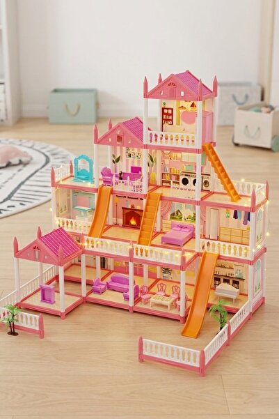 Generic 1 Plastic Diy Dollhouse Set 4 Story 14 Room Princess Castle Light Str...