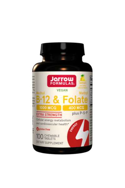 Jarrow Formulas Metil B-12 și Metil Folat, comprimate masticabile cu lămâie, 100