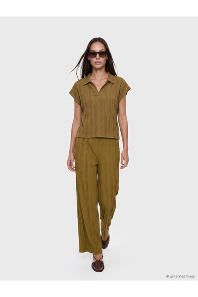 LC Waikiki Green Textured Women's Trousers with Elastic Waist
