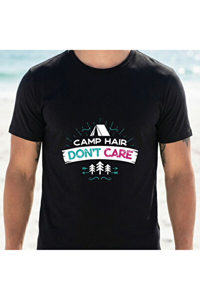 12 Teknoloji Men'S Black T-Shirt Camping Hairstyle Doesn'T Matter Tent And Tr...