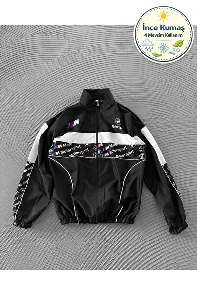 memetti m şekil BMW Motosport Paraşüt Kumaş Siyah Beyaz Oversize Yağmurluk Rü...