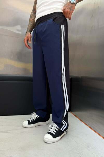 NOMARC Navy blue front back different parachute baggy trackpants