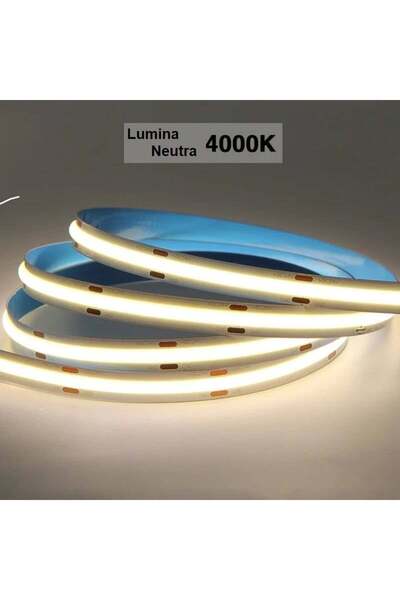 OEM Banda LED COB cu lumina neutra de 12W si 12V, 5m cu difuzor continuu