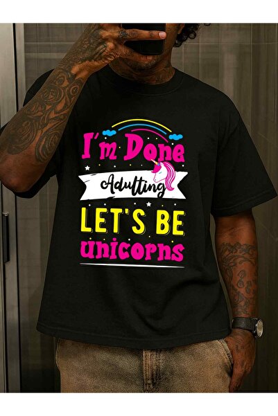 2mcup Men'S Funny "I'm Done Adulting Let'S Be Unicorns" Graphic T-Shirt Black...