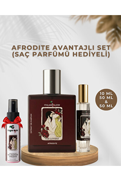 ItalianGlow Afrodite Parfüm Seti 50 ML Parfüm + 10 ML Cep Boy + 50 ML Saç Par...