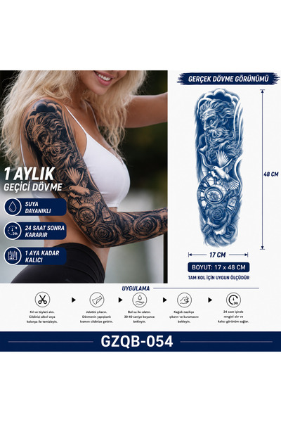 medink tattoo 1 Ay Kalıcı Sonradan Kararan Poseidon ve Güvercin Realistic Tam...