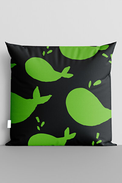 TicaretJet غطاء وسادة مطبوع رقميًا على الوجهين من Green Whales - 7242