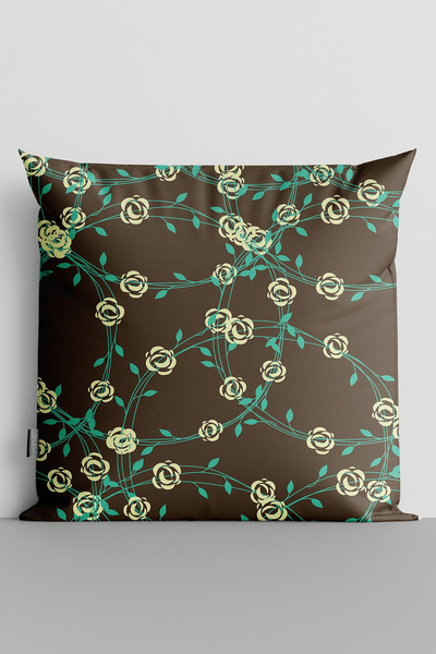 TicaretJet Yellow Flowers and Leaves Double Sided Digital Printed Throw Pillo...
