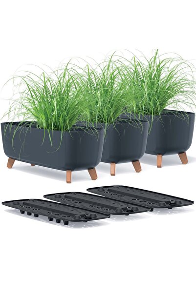 EDANTI Set de 3 ghivece de grădină pentru terasă și balcon, Gracia Case, 58 c...