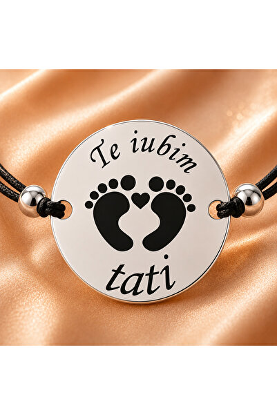 Simoshop Set bratara cu snur negru , link Argint 925 Te iubim tati si cutie c...