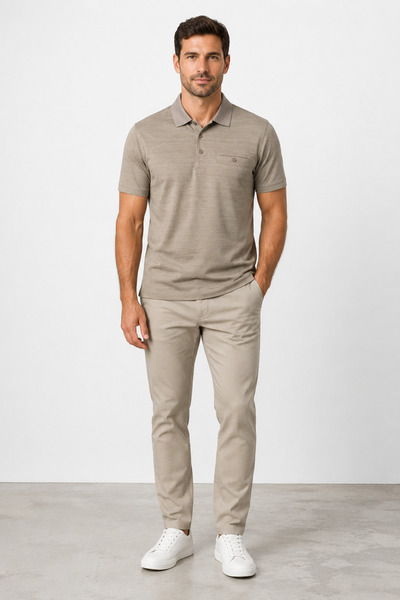bihan store Polo Collar T-Shirt with Pockets Herman 1395-Beige