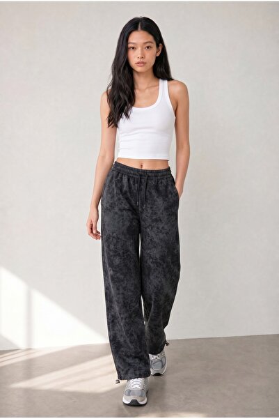 NOTHING Unisex Yıkama Desenli Ayarlanabilir Paça Baggy Premium Eşofman Altı OZSA-5097