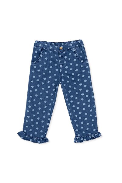 ebebek Hello Baby HelloBaby Kız Bebek Denim Pantolon Çiçek Baskılı Düğmeli Reçme