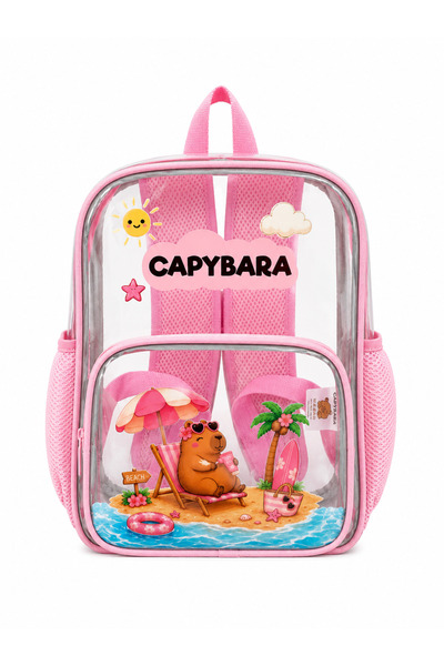 capybara Lisanslı Şeffaf Çocuk Çantası - Hafif ve Dayanıklı şeffaf Sırt Çanta...