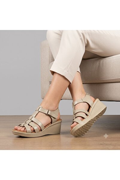 KİNDEP (Mavişim) Poly Light Sole Velcro Daily Women's Sandals Vi̇zon