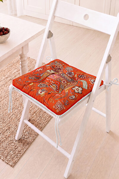 Home At Figürü ve Çiçek Motifli Pofidik Sandalye Minderi - Retro Dekoratif Mu...