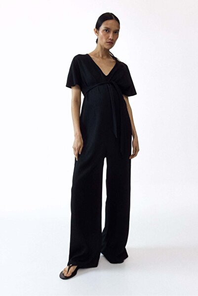H&M MAMA Short-sleeved tie-belt jumpsuit