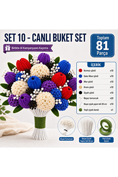 Akkaymak Çiçek Yapım Seti 10 Adet Beyaz Çiçek Teli (30 cm) + 30 M Çiçek Bandı...