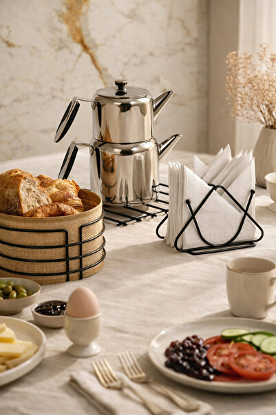 Edora Home 3-piece black jute round bread basket, trivet, and triangle napkin...