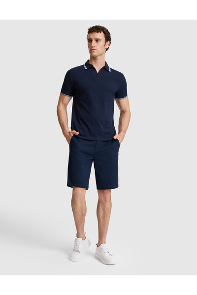 Pierre Cardin Navy Blue Slim Fit Woven Shorts 50327884-Vr033