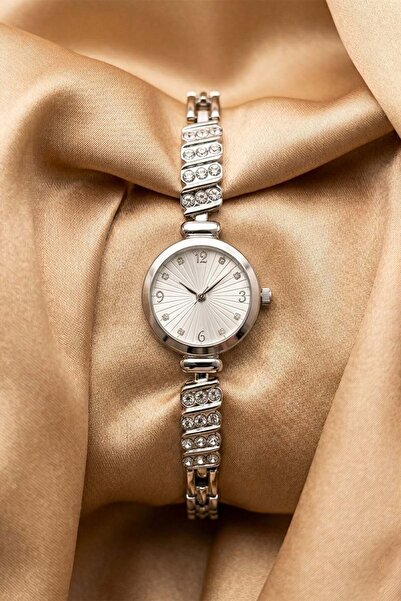 GANYMET Sweny Women's Silver Steel Watch White Luminous Dial Stone Detailed L...