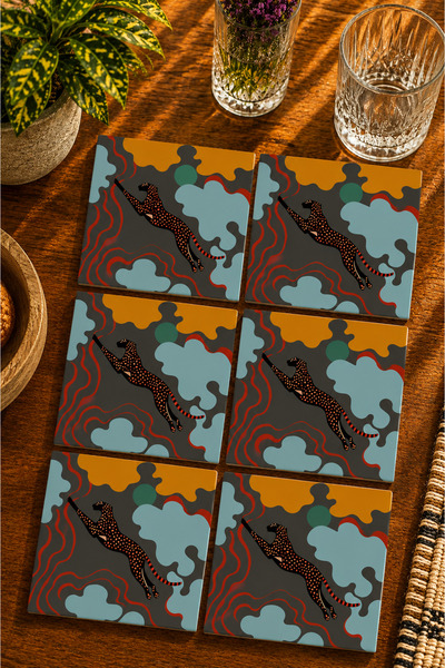 JHAAR Leopard - Tiger Modern Design Set of 6 Coasters - Uv Printing Mdf - 10X...