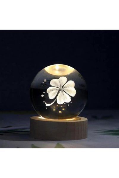Angel Of Life Decorative Clover Design Illuminated Glass Globe with Wooden Ba...