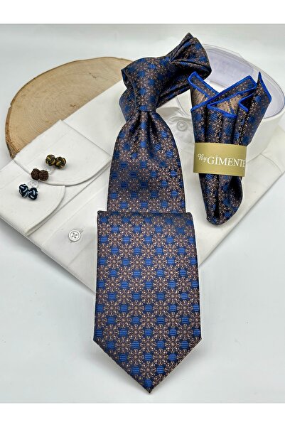Gutiero Brown Patterned Classic Tie with Handkerchief