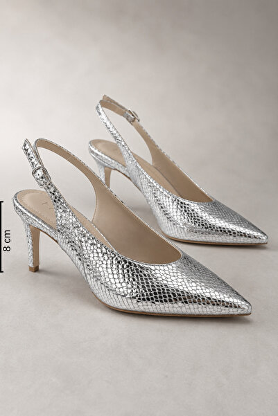 Women Lay-z Women's Silver Snake Patterned Open Back Stiletto 8 cm Heel Comfo...