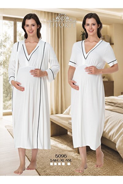 EM&FA TEKSTİL Maternity Nightgown Set with Nursing Features