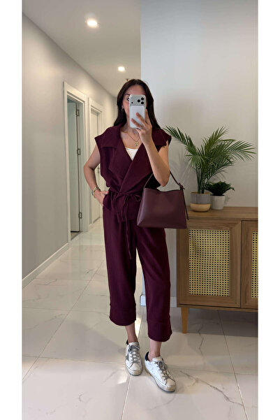 BİRCANÇİL Siteros Burgundy Linen Vest and Pants Set
