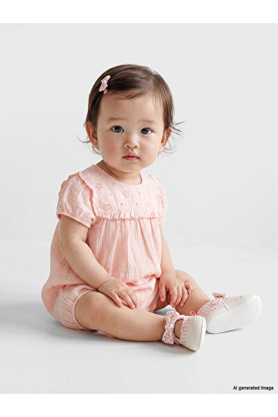 LC Waikiki Nevavm Detailed Ruffled Baby Girl Muslin Jumpsuit with Frills