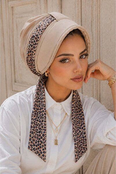 Aişe tesettür Light Beige Brown Scarf Hat Bonnet