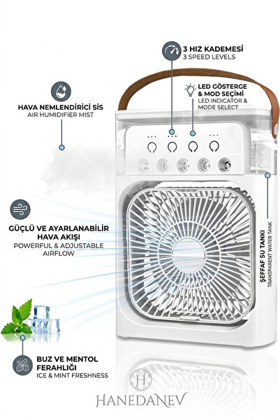Hanedanev Buzlu Su Tanklı Buharlı Serinletici Fan Taşınabilir Mini Fan LED Iş...