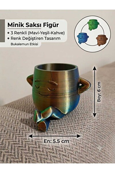 Hc Bukalemun Etkili 3D Baskılı Mini Saksı /Kalemlik/Mumluk Dekoratif Figür(Ye...
