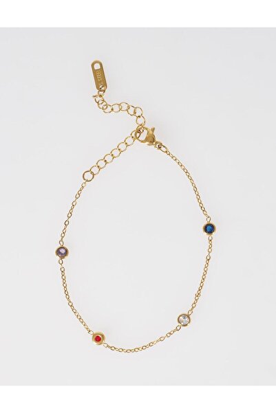 Kayra Colorful Stone Steel Bracelet Gold