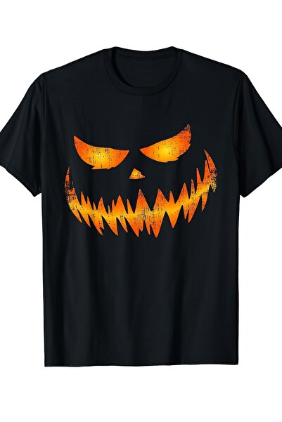17 seramik Spooky Pumpkin Face Jack O' Lantern Halloween Tee - 220G Pure Shor...