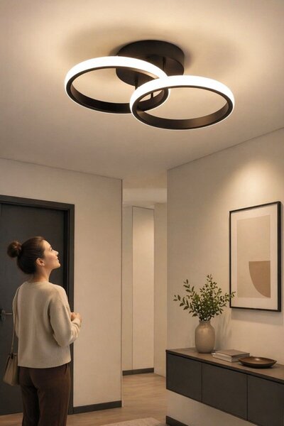 Generic 1 قطعة مصباح سقف معدني LED قابل للتعتيم بتصميم حلقتين 3000K 6000K أسو...