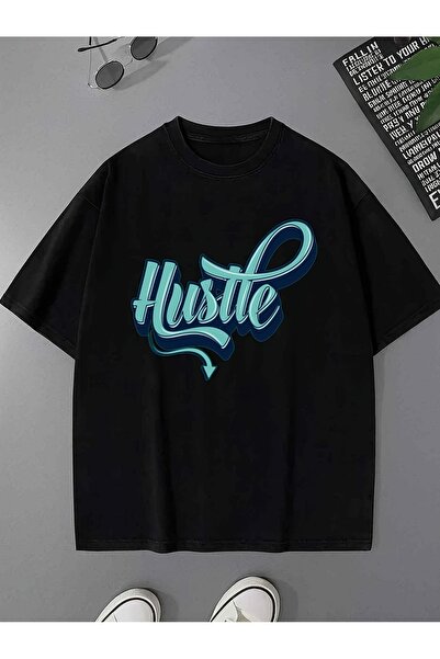 17 seramik Men's New Pure Cotton T-shirt, Featuring "Hustle" Letter Print, Ma...